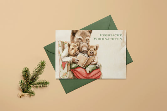 Weihnachtskarten Set | Niedliche Weihnachtstiere Aquarell 2