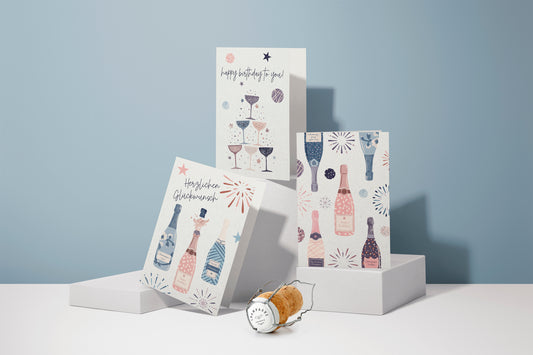 6er-Set Geburtstagskarten | Klappkarten | Happy Birthday | Mit Umschlag | Champagner | Aquarell | Glückwunsch | Format B6