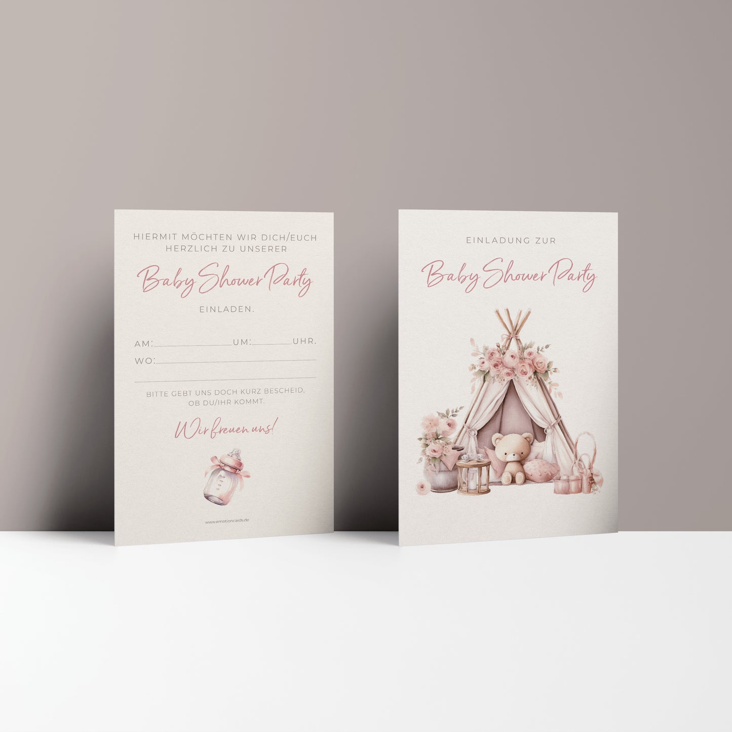 5x/10x Einladungskarten zur Baby Shower Party | Babyparty für Mädchen | Premium-Karton | Große Karte (115mm x 170mm)