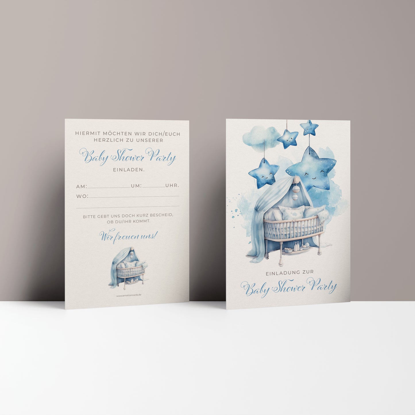 5x/10x Einladungskarten zur Baby Shower Party | Babyparty für Jungen | Premium-Karton | Große Karte (115mm x 170mm)