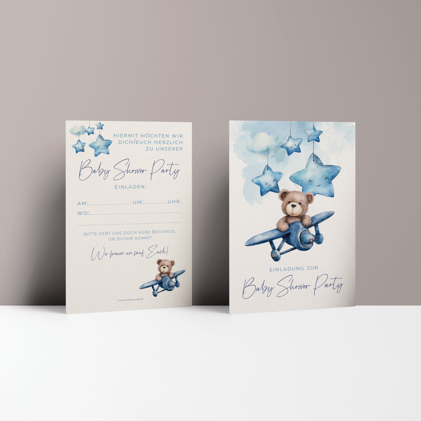 5x/10x Einladungskarten zur Baby Shower Party | Babyparty für Jungen | Premium-Karton | Große Karte (115mm x 170mm)