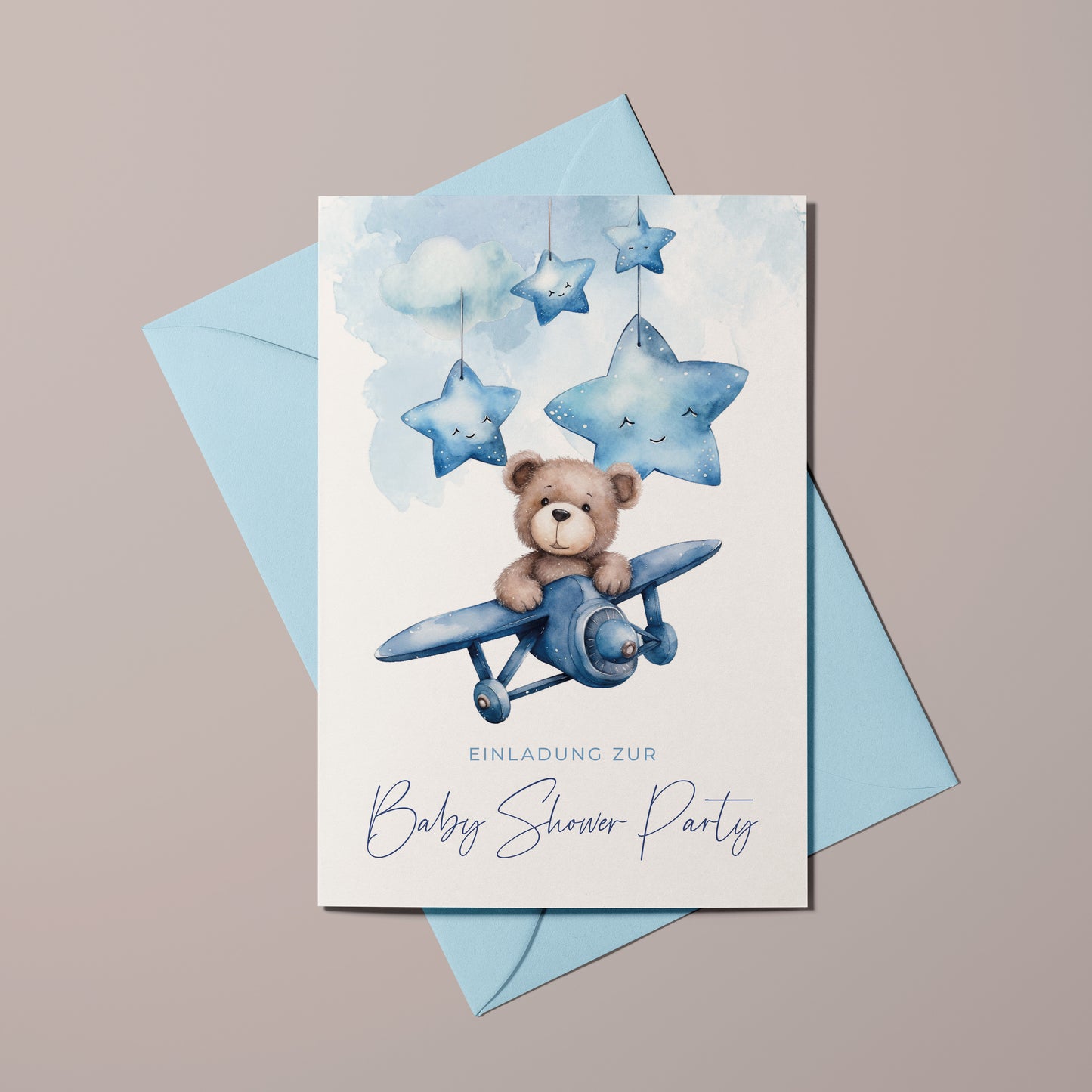 5x/10x Einladungskarten zur Baby Shower Party | Babyparty für Jungen | Premium-Karton | Große Karte (115mm x 170mm)