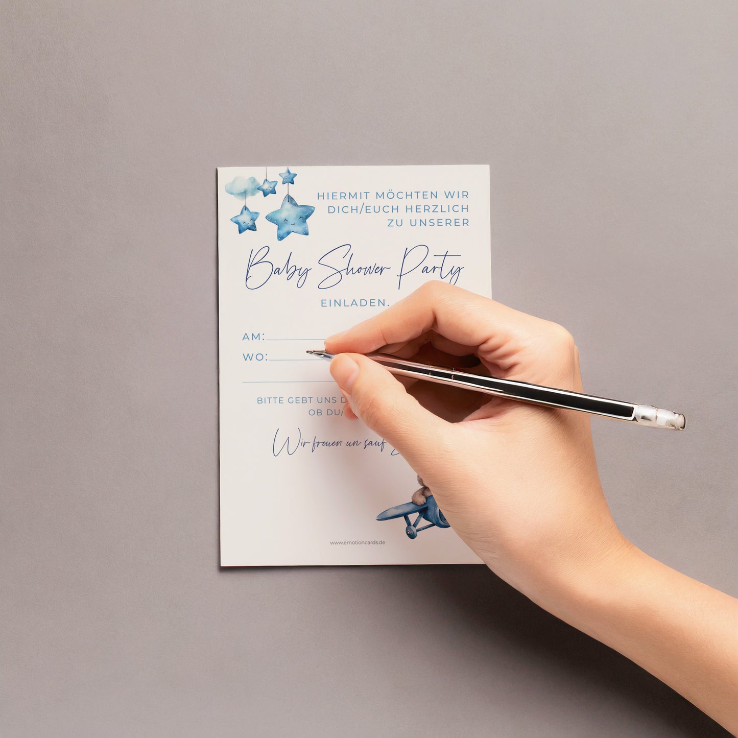 5x/10x Einladungskarten zur Baby Shower Party | Babyparty für Jungen | Premium-Karton | Große Karte (115mm x 170mm)