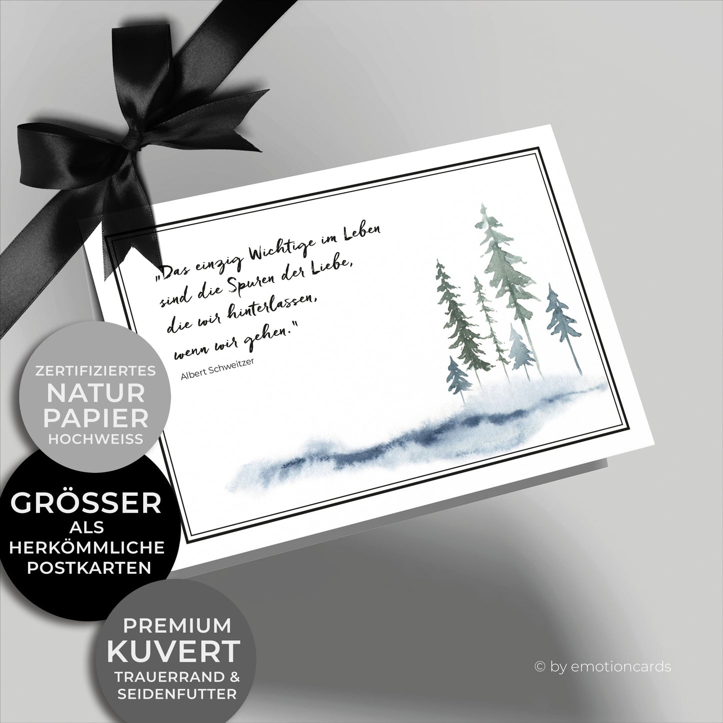 Elegante Trauerkarte (Klappkarte) | Beileidskarte | mit Rahmen | Premium-Karton | Inkl. Umschlag | Große Karte (170mm x 115mm)