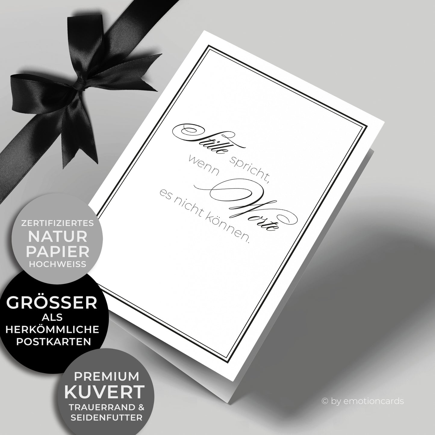 Elegante Trauerkarte (Klappkarte) | Beileidskarte | mit Rahmen | Premium-Karton | Inkl. Umschlag | Große Karte (115mm x 170mm)