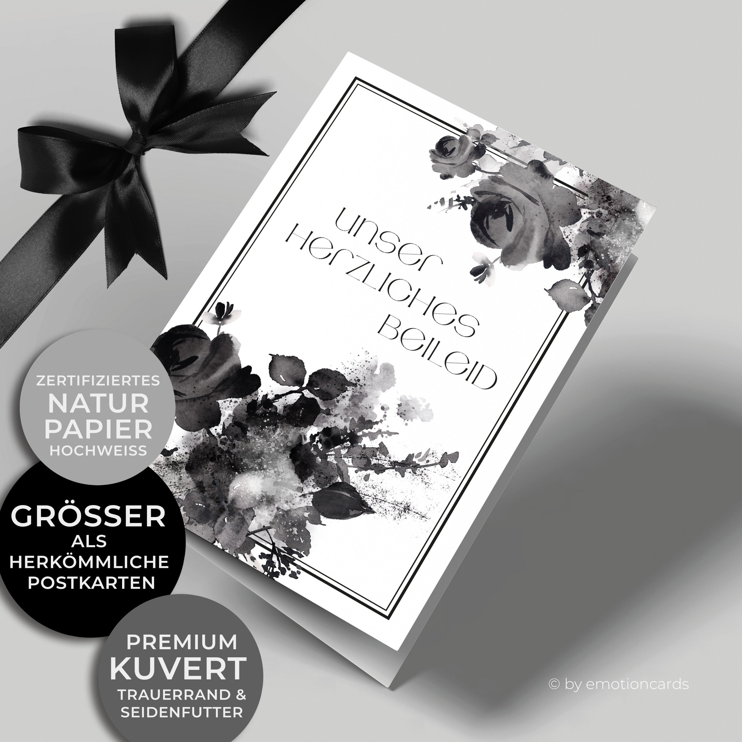 50 Trauerkuverts Mit Schwarzem Balken & Seidenfutter – DIN Lang 220x110 Mm, Für Trauerkarten