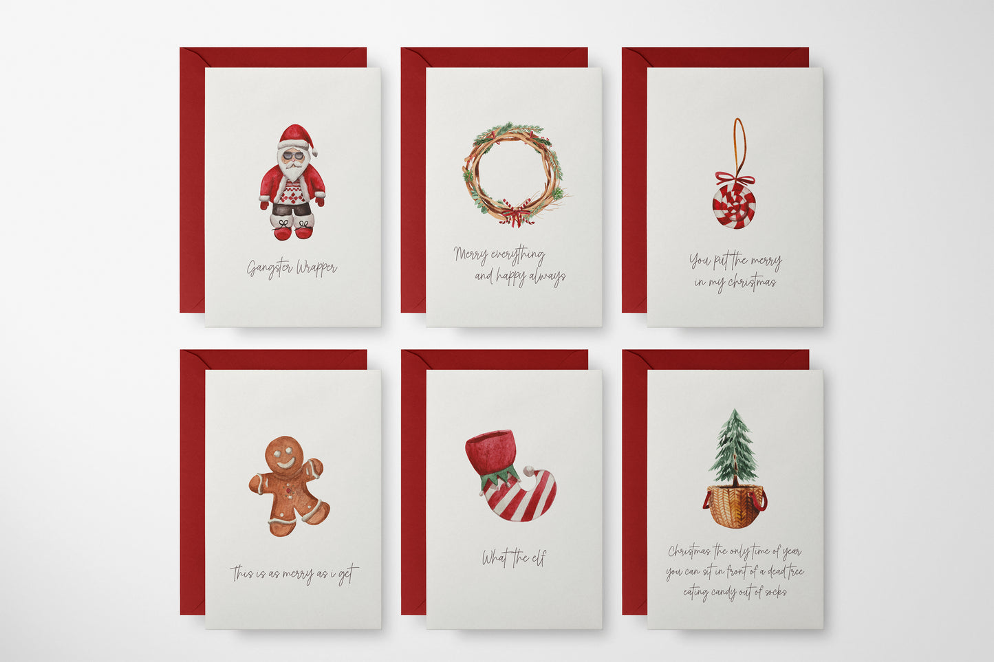 Weihnachtskarten Set | Funny quotes Aquarell