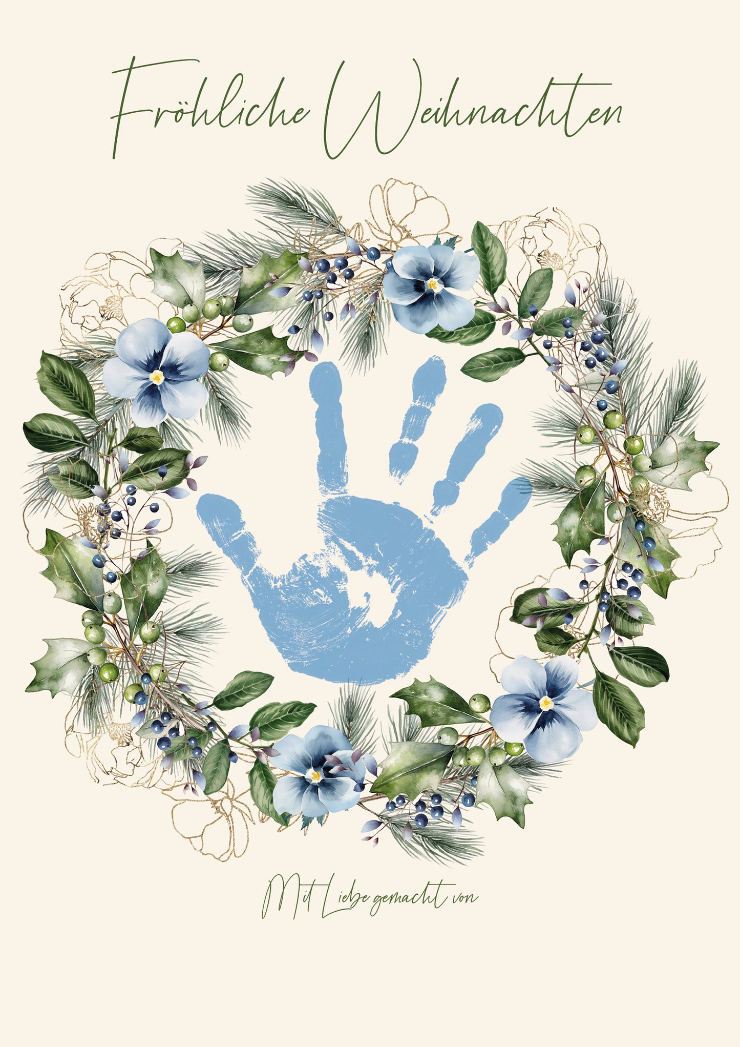 DIY Kinder Handabdruck zu Weihnachten | Fröhliche Weihnachten Stechpalme & blaue Blüten