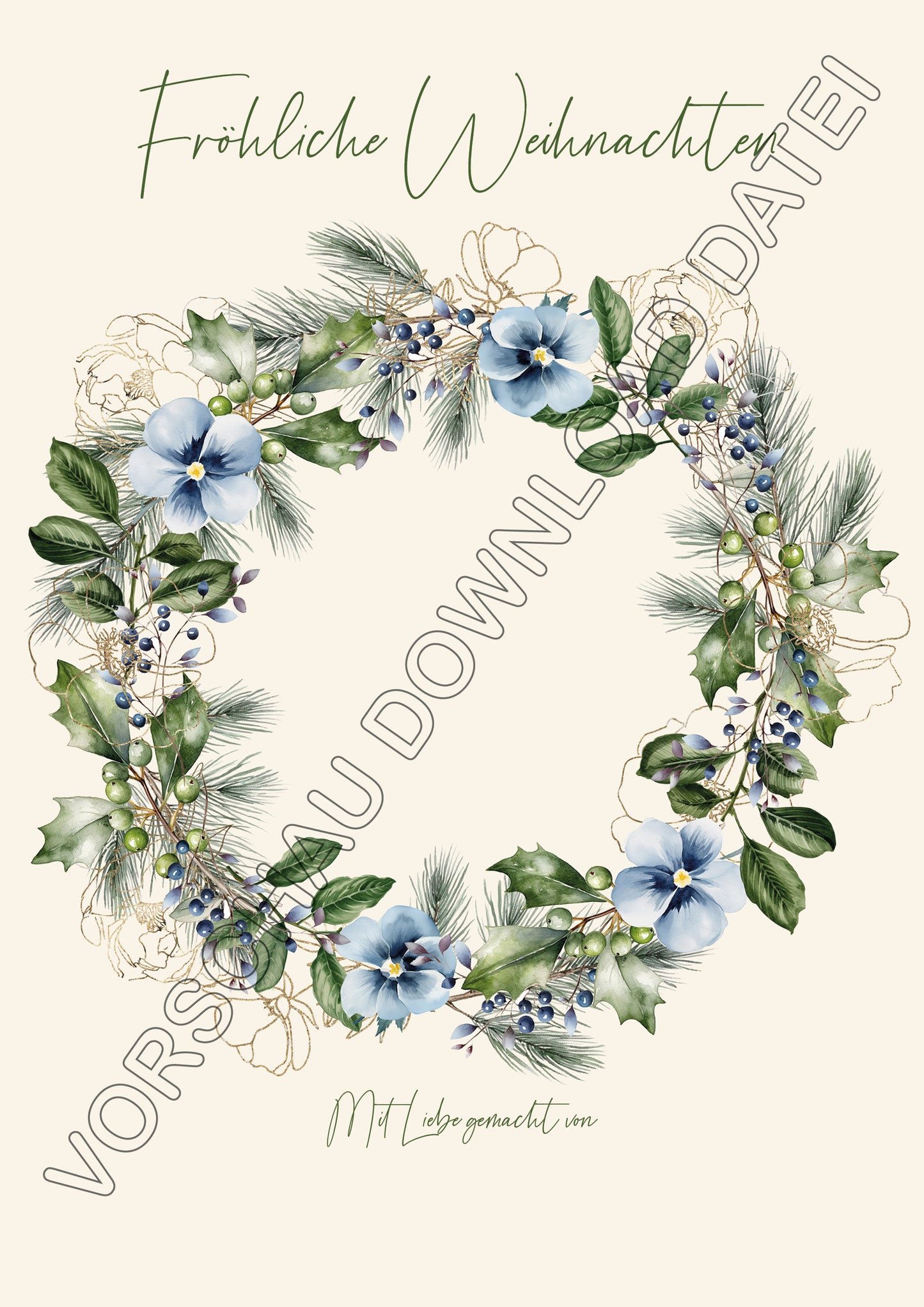 DIY Kinder Handabdruck zu Weihnachten | Fröhliche Weihnachten Stechpalme & blaue Blüten