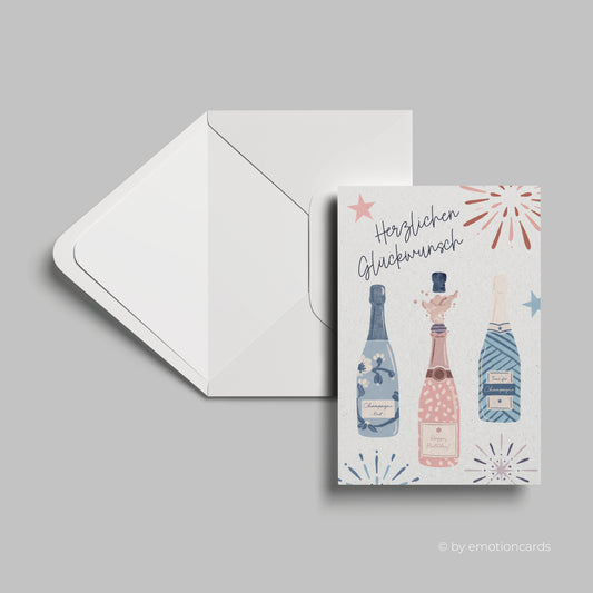 Geburtstagskarte | Herzlichen Glückwunsch | Drei Champagnerflaschen