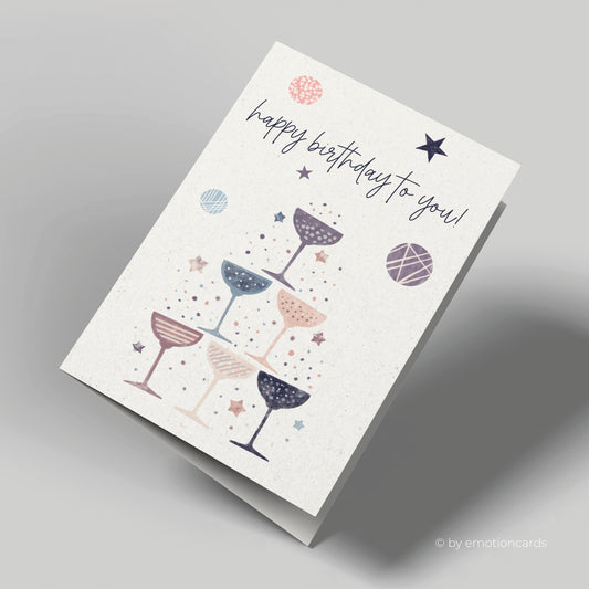 Geburtstagskarte | Happy Birthday to you! | Pyramide aus Champagnerkelchen