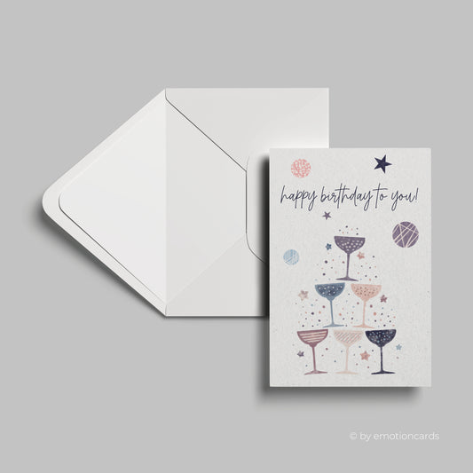 Geburtstagskarte | Happy Birthday to you! | Pyramide aus Champagnerkelchen
