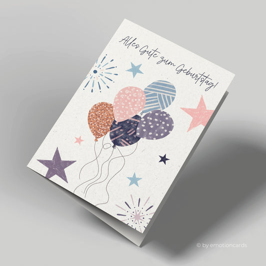 Geburtstagskarte | Alles Gute zum Geburtstag | Luftballons und Sterne