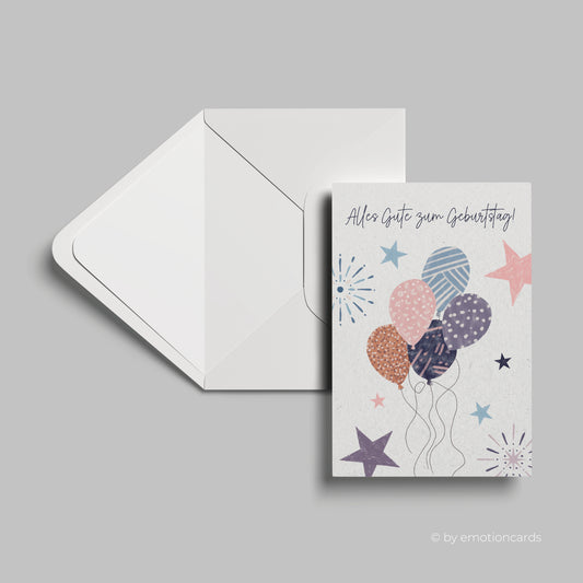 Geburtstagskarte | Alles Gute zum Geburtstag | Luftballons und Sterne