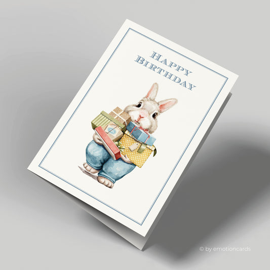 Geburtstagskarte | Happy Birthday | Hase mit Geschenken