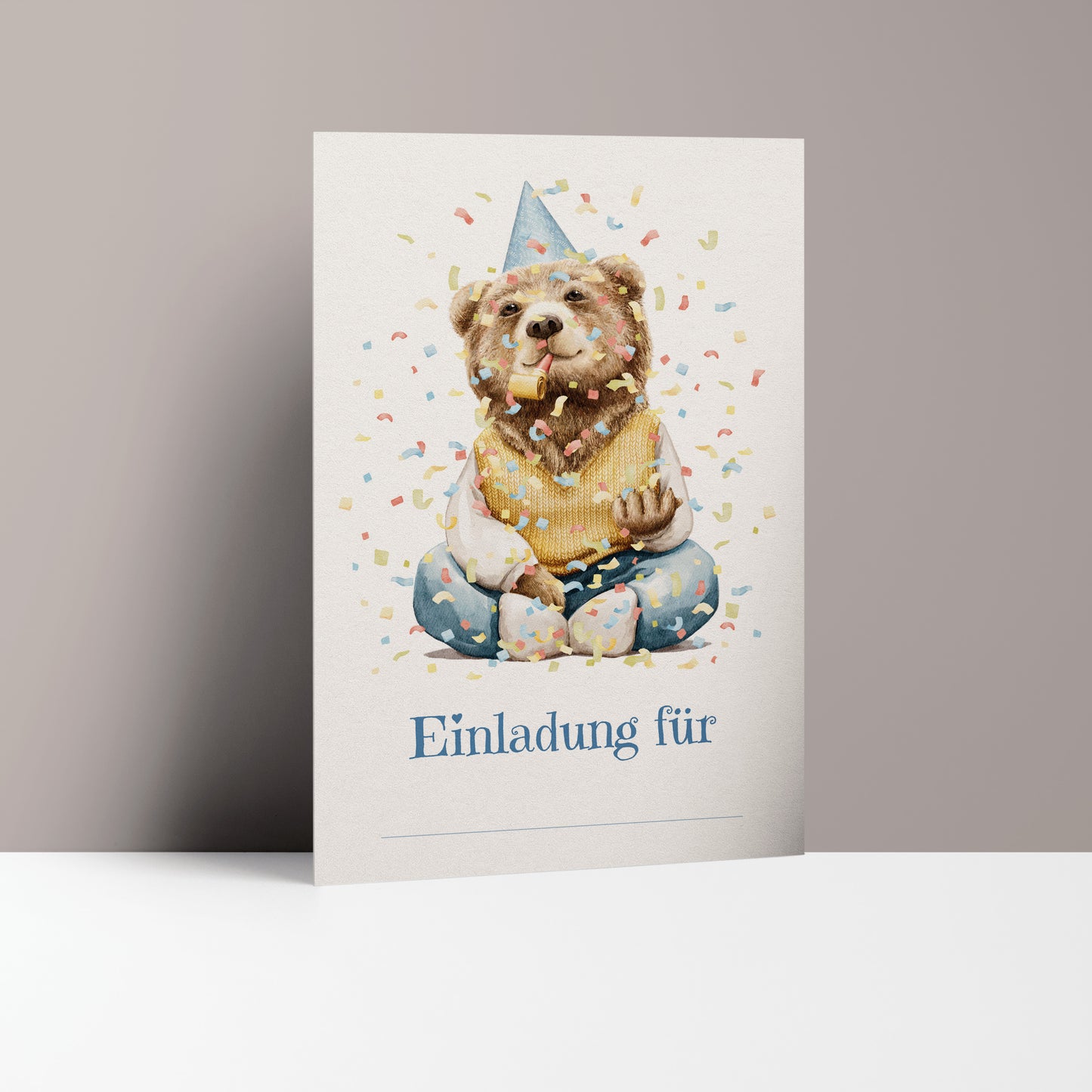 5x/10x Einladungskarten zum Kindergeburtstag | Süßer Bär mit Partyhut | Premium-Karton | Große Karte (115mm x 170mm)