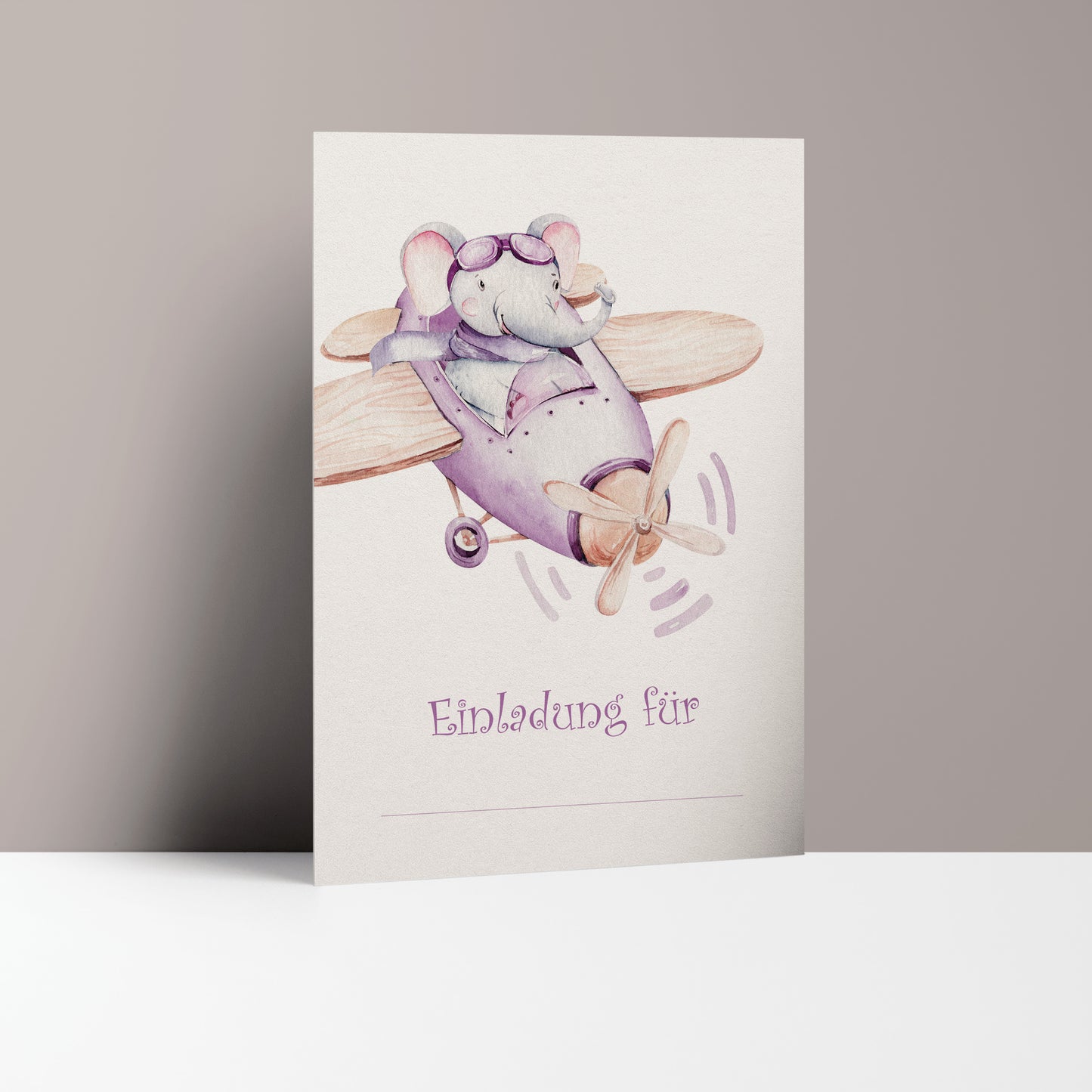 5x/10x Einladungskarten zum Kindergeburtstag | Süßer Elefant im Flugzeug | Premium-Karton | Große Karte (115mm x 170mm)
