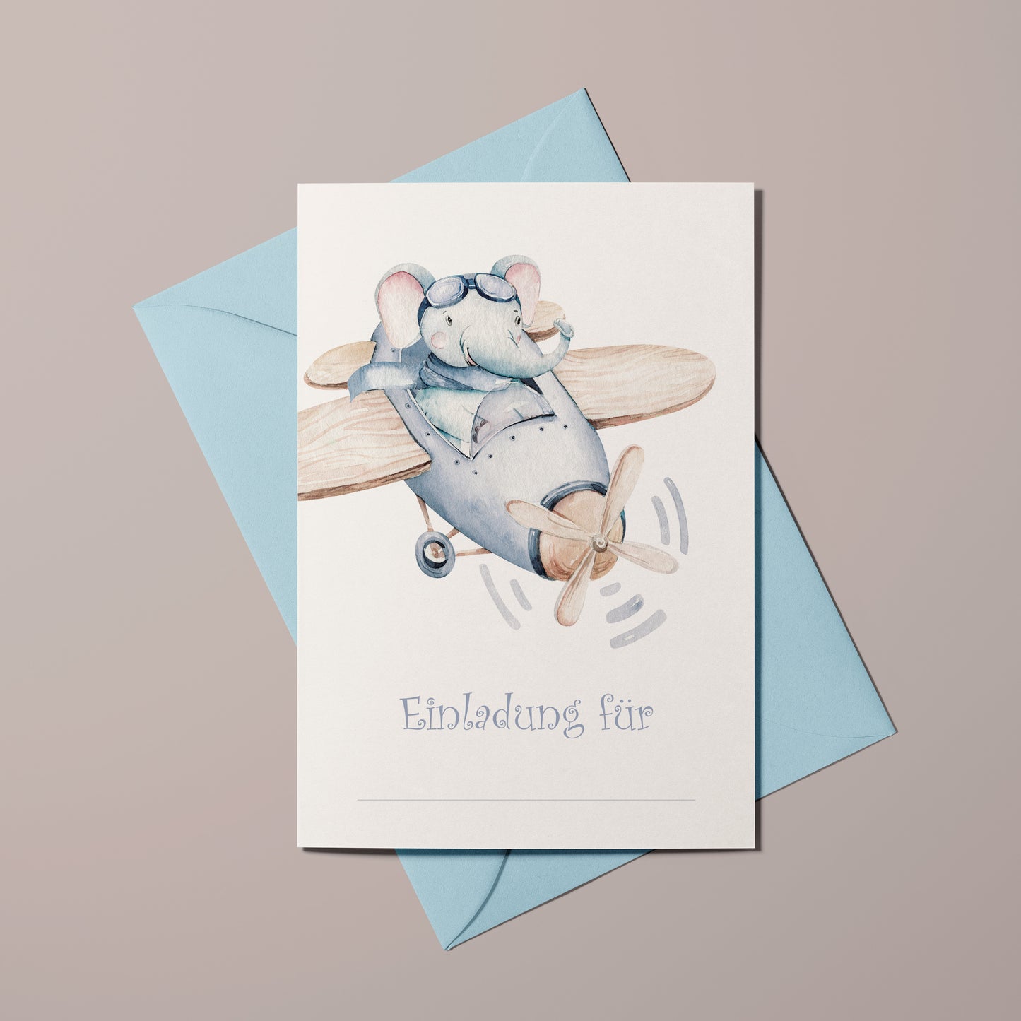 5x/10x Einladungskarten zum Kindergeburtstag | Süßer Elefant im Flugzeug | Premium-Karton | Große Karte (115mm x 170mm)