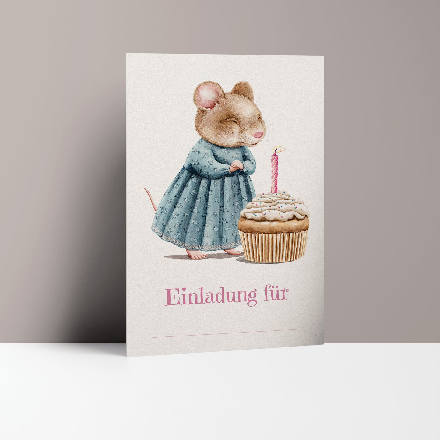 5x/10x Einladungskarten zum Kindergeburtstag | Süße Maus mit Muffin | Premium-Karton | Große Karte (115mm x 170mm)