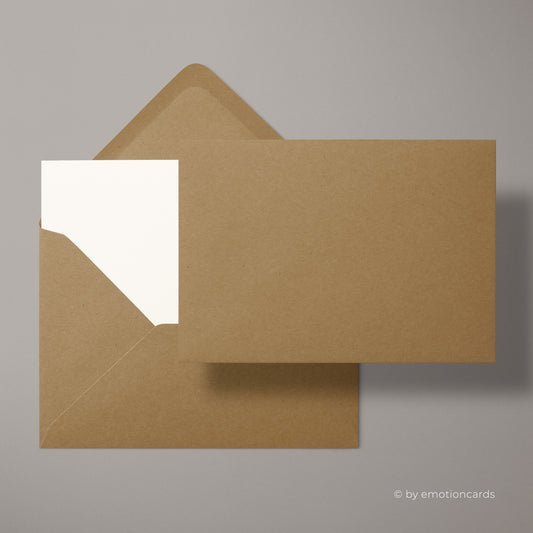 Kraftpapier Kuvert Braun | Format DIN B6 (177 x 125 mm) mit spitzer Klappe | Nassklebend