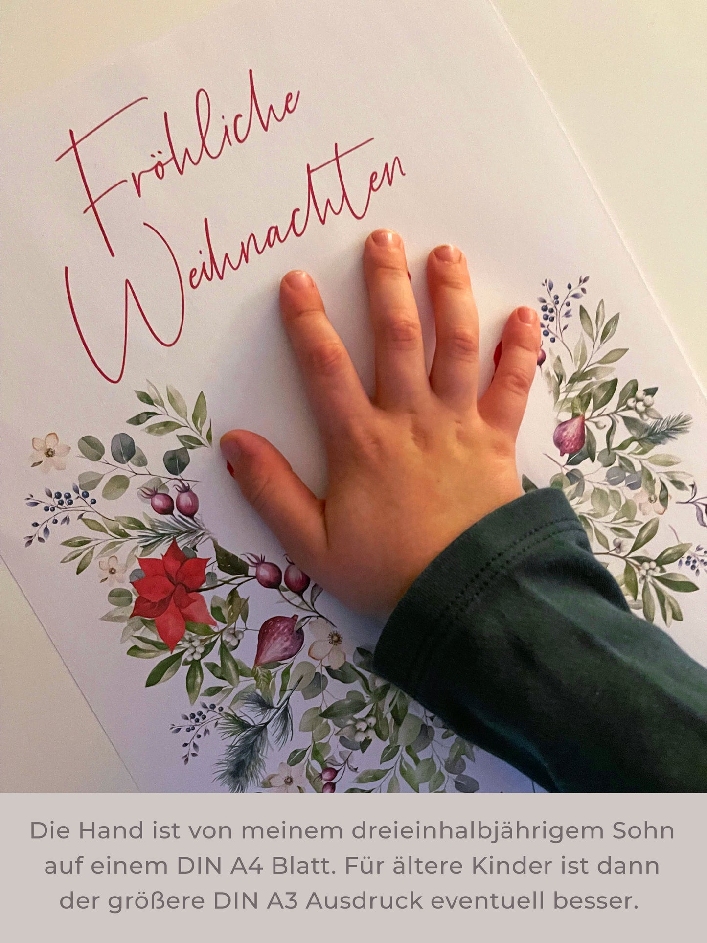 DIY Kinder Handabdruck zu Weihnachten | Fröhliche Weihnachten Stechpalme & blaue Blüten