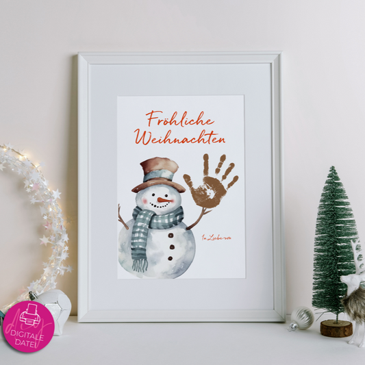 DIY Kinder Handabdruck zu Weihnachten | niedlicher Schneemann
