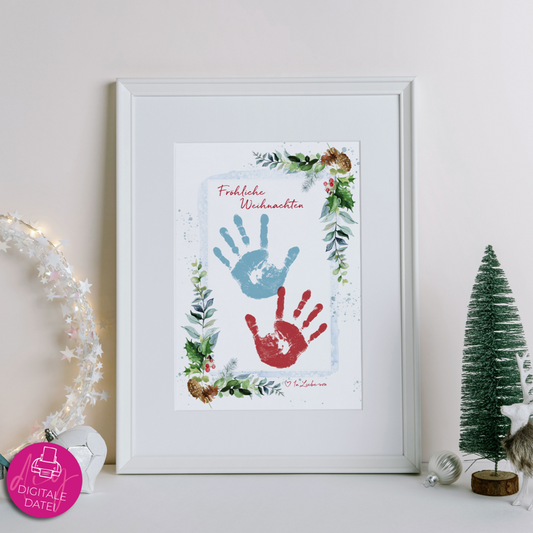 DIY Kinder Handabdruck zu Weihnachten | Fröhliche Weihnachten Stechpalme & Zapfen