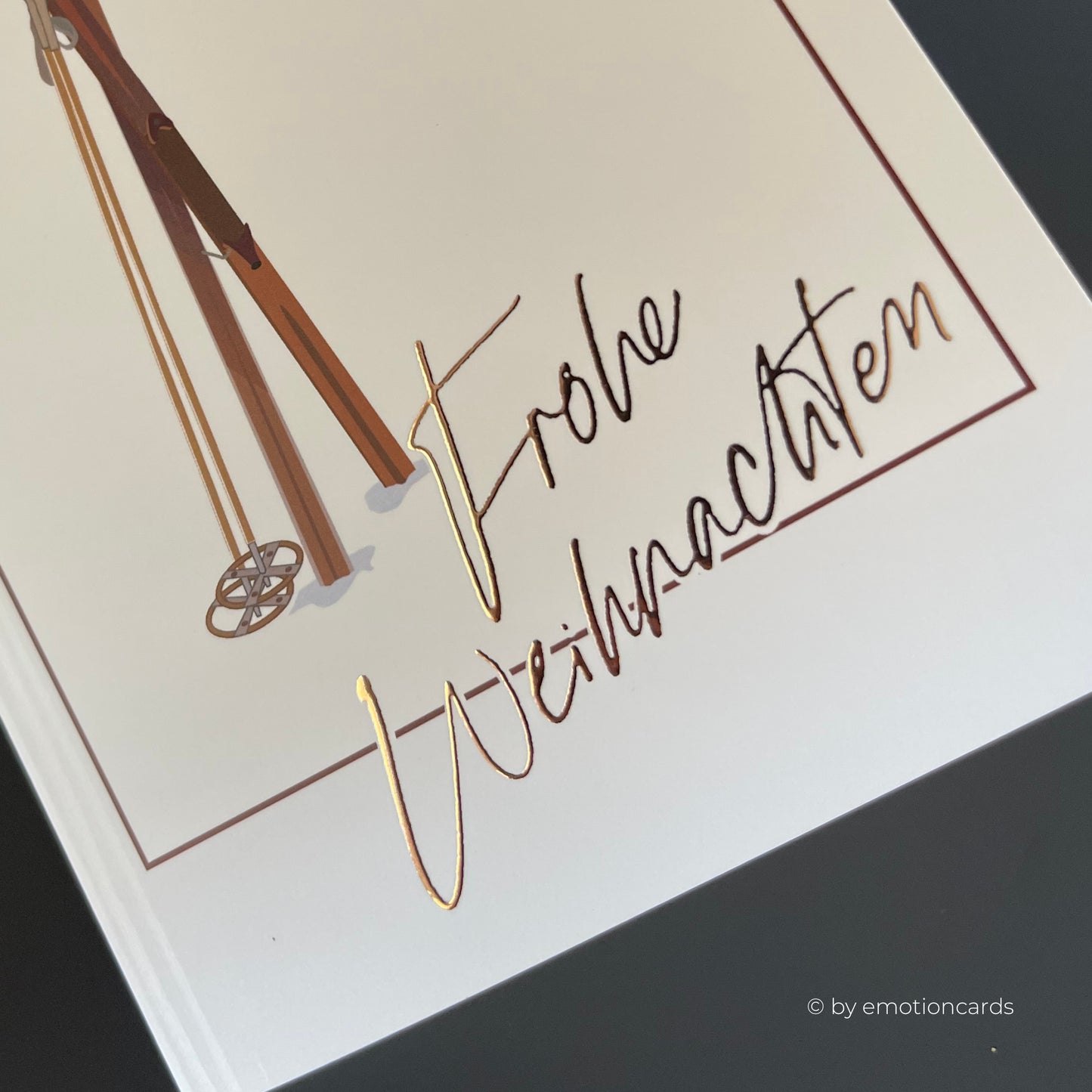 Retro Weihnachtskarte Heißfolie rosé | Skier Alpin-Style St. Moritz 70er