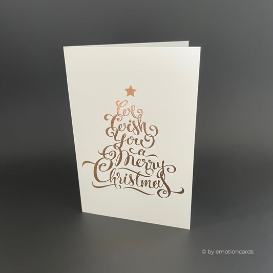 Weihnachtskarte Heißfolie rosé | Weihnachtsbaum aus Text