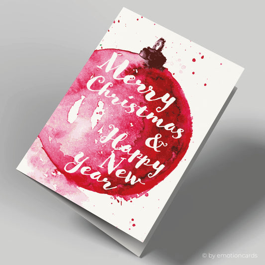 Aquarell Weihnachtskarte mit roter Weihnachtskugel, Klappkarte B6