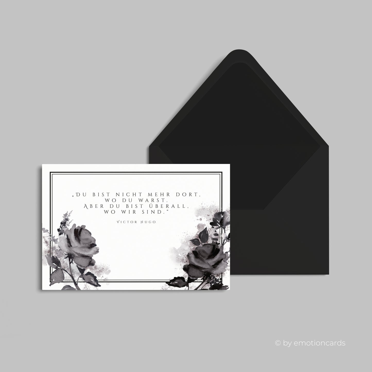 Elegante Trauerkarte (Klappkarte) | Beileidskarte | mit Rahmen | Premium-Karton | Inkl. Umschlag | Große Karte (170mm x 115mm)