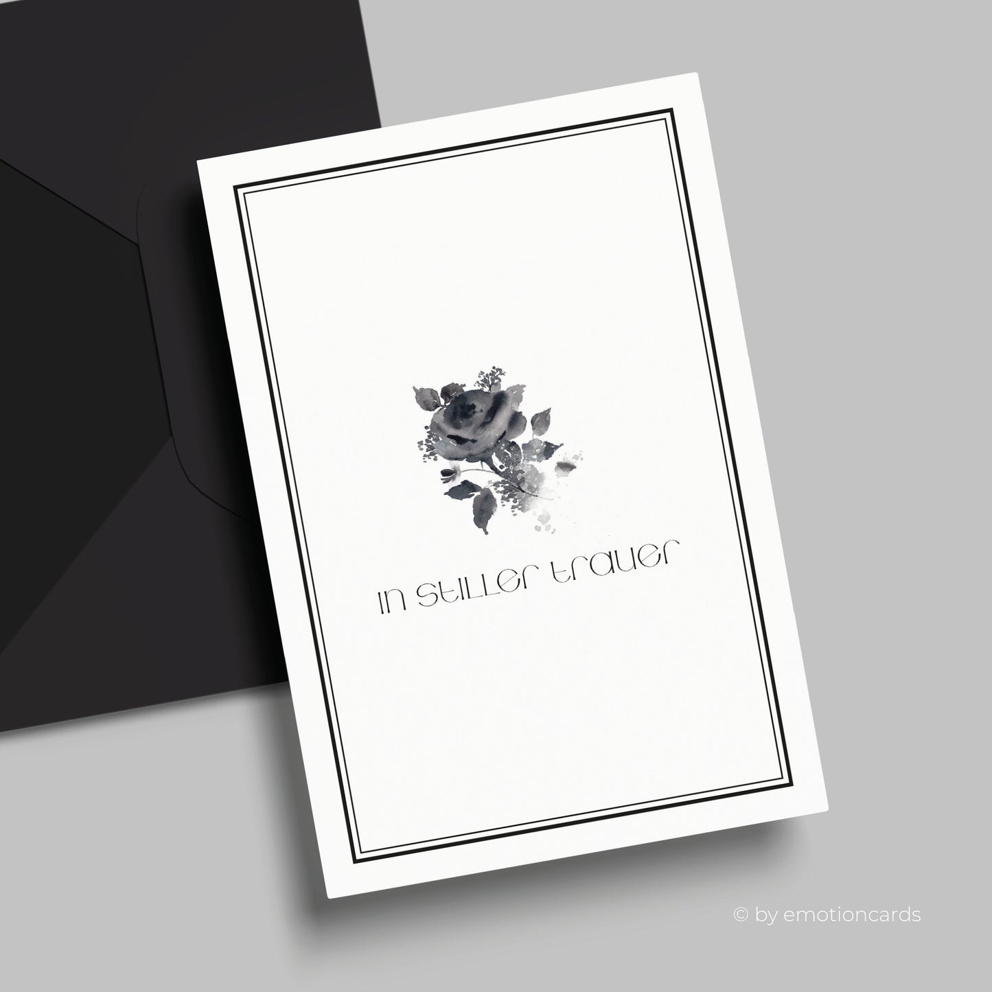 Elegante Trauerkarte (Klappkarte) | In stiller Trauer | mit Rahmen | Premium-Karton | Inkl. Umschlag | Große Karte (115mm x 170mm)