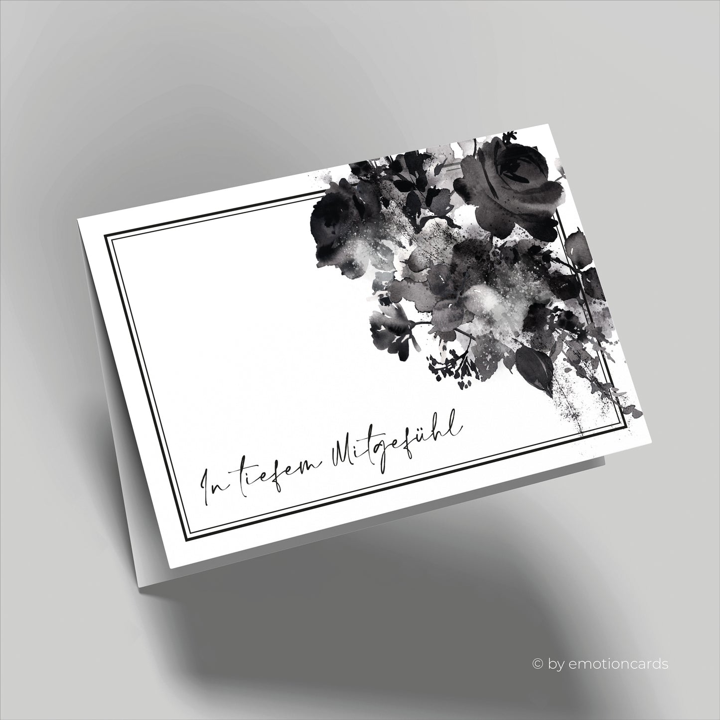 Elegante Trauerkarte (Klappkarte) | Beileidskarte | mit Rahmen | Premium-Karton | Inkl. Umschlag | Große Karte (170mm x 115mm)