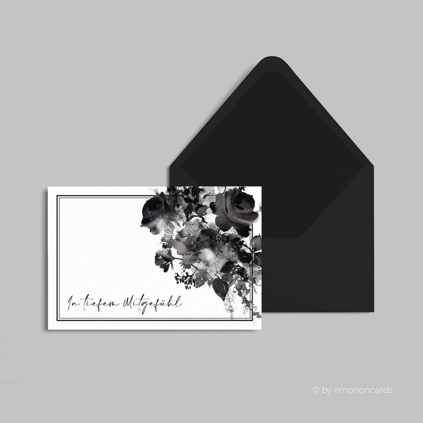 Elegante Trauerkarte (Klappkarte) | Beileidskarte | mit Rahmen | Premium-Karton | Inkl. Umschlag | Große Karte (170mm x 115mm)