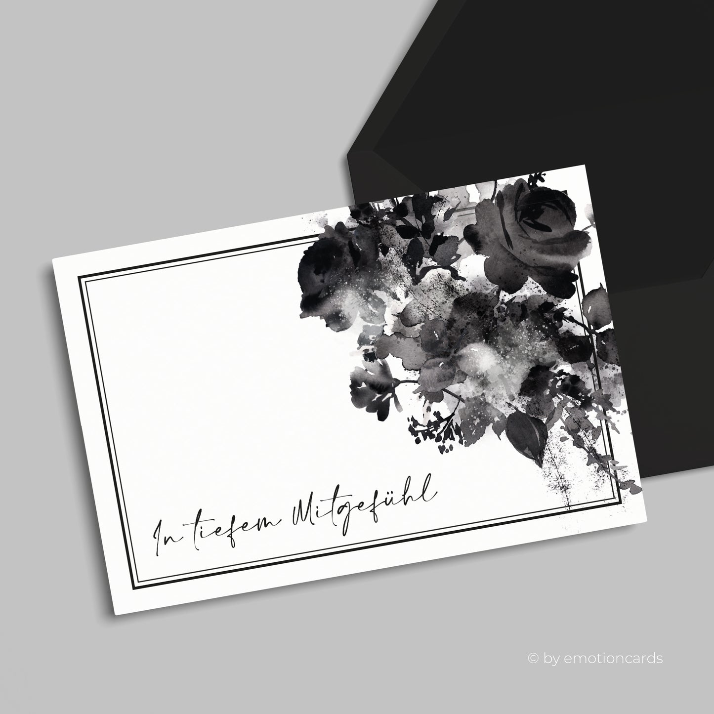 Elegante Trauerkarte (Klappkarte) | Beileidskarte | mit Rahmen | Premium-Karton | Inkl. Umschlag | Große Karte (170mm x 115mm)