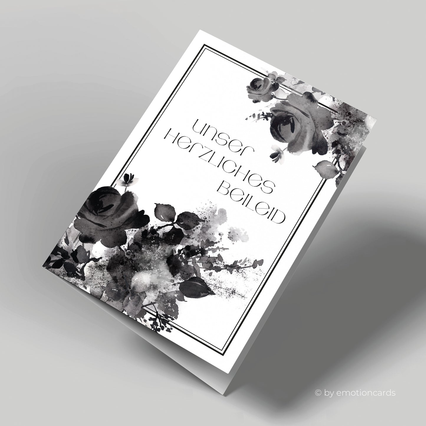 Elegante Trauerkarte (Klappkarte) | Unser herzliches Beileid | mit Rahmen | Premium-Karton | Inkl. Umschlag | Große Karte (115mm x 170mm)