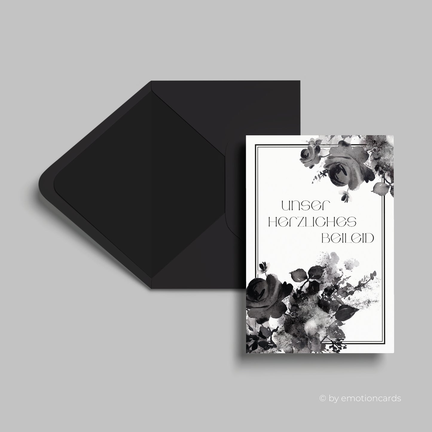Elegante Trauerkarte (Klappkarte) | Unser herzliches Beileid | mit Rahmen | Premium-Karton | Inkl. Umschlag | Große Karte (115mm x 170mm)