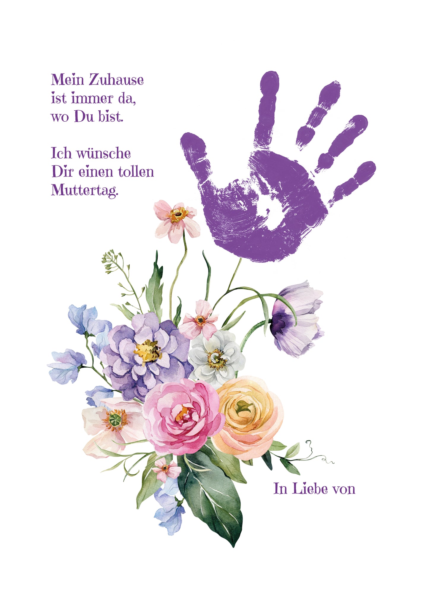 DIY Handabdruck zum Muttertag | Sommerbouquet lila