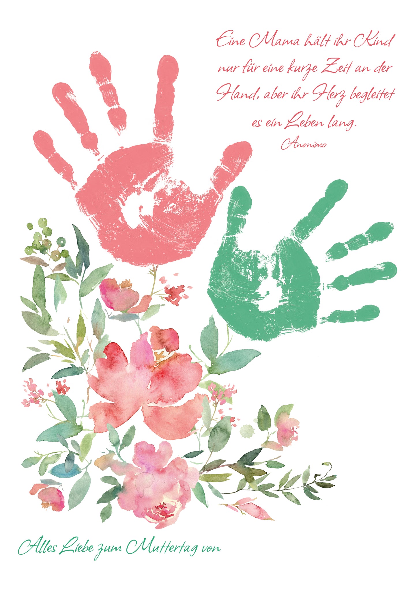 DIY Handabdruck zum Muttertag | Pastell Blumen rosa & mint