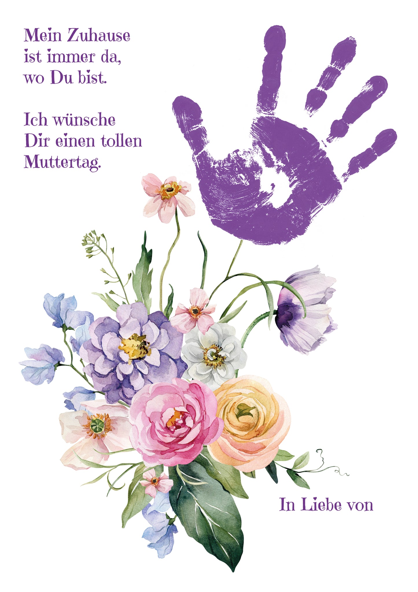 DIY Handabdruck zum Muttertag | Sommerbouquet lila