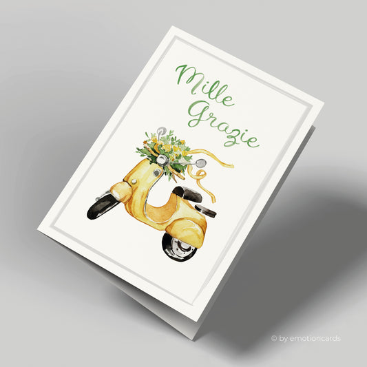 Dankeskarte | Mille Grazie | Gelbe italienische Vespa
