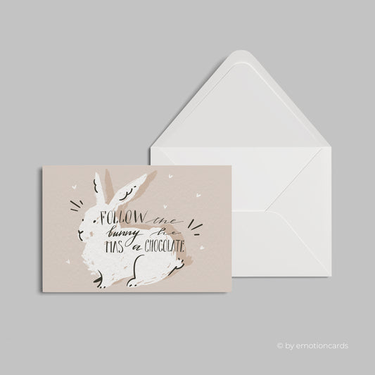 SALE | Moderne Osterkarte (Klappkarte) | Follow the Bunny | Premium-Karton | Inkl. Umschlag | Große Karte (115mm x 170mm)
