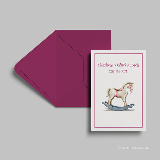 Geburtskarte | Antikes Schaukelpferd brombeer