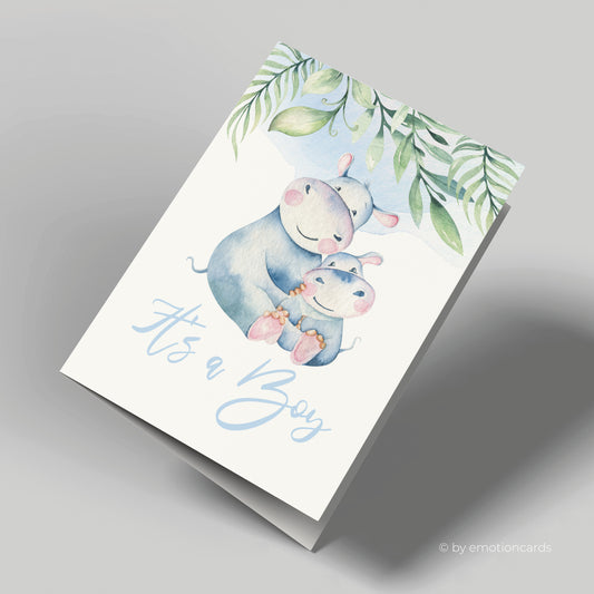 Geburtskarte | Zwei Happy Hippos | It´s a boy