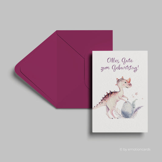 Geburtstagskarte | Alles Gute zum Geburtstag | Süßer kleiner Dinosaurier mit Ei