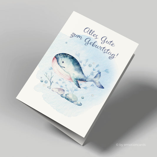 Geburtstagskarte | Alles Gute zum Geburtstag | Süßer Baby Wal in blau