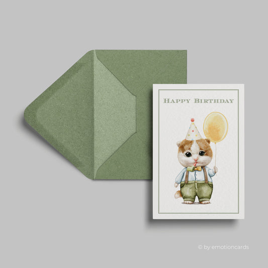 Geburtstagskarte | Party Kätzchen mit Luftballon