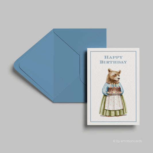 Geburtstagskarte | Happy Birthday | Mamabär mit Torte
