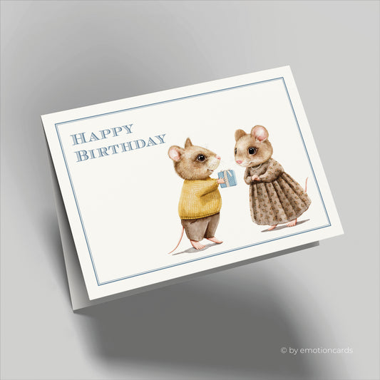 Geburtstagskarte | Happy Birthday | Zwei Mäuse mit Geschenk