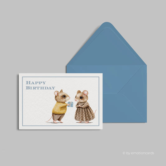 Geburtstagskarte | Happy Birthday | Zwei Mäuse mit Geschenk